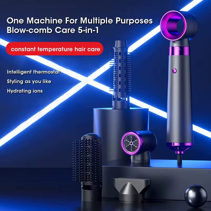 5 in 1 Multifunction Hair Dryer Hot Air Comb with Automatic Curling Rod Straightener Fast Dry Salon Tool