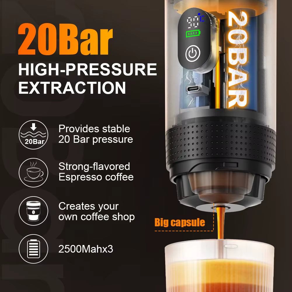 Portable Electric Espresso Coffee Machine With Digital Display 3-in-1 Capsule Coffee Maker for Car & Home Camping Coffee Maker