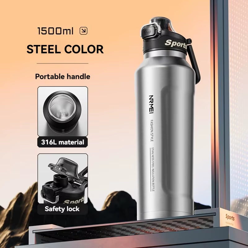 1.5L Insulated Water Bottle Stainless Steel Cold Hot Insulated Cup Vacuum Thos Bottle Double Wall Flasks