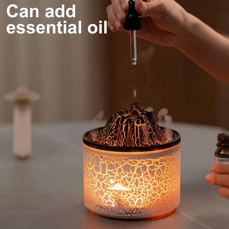 Volcanic Flame Humidifiers Air Aroma Diffuser 180 Ml Essential Oils Humidifiers Wth Night Light Flame Diffuser For Bedroom