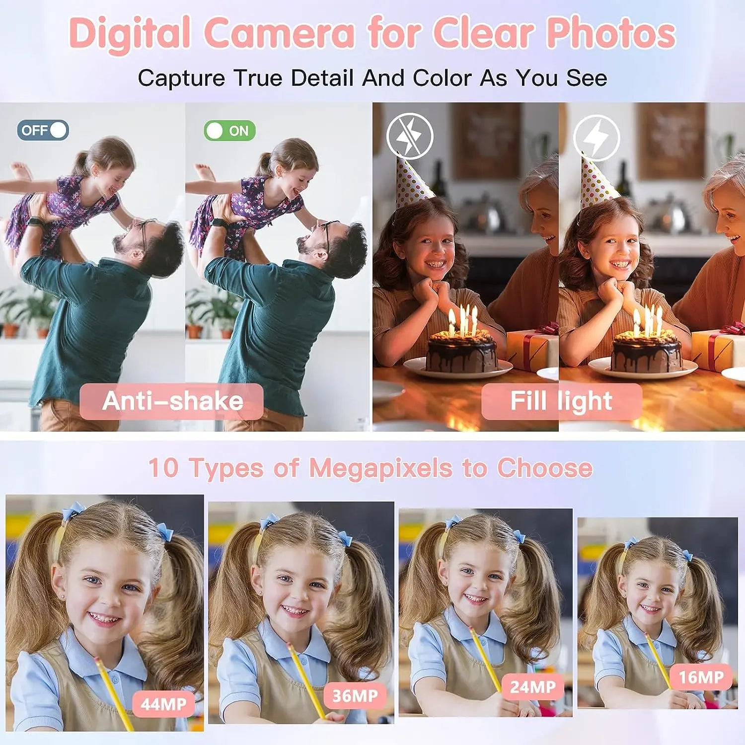 Digital Camera Children Camera for Children Camcorder with 16x Zoom Compact Cameras 1080P 44MP Cameras for Beginner Photography
