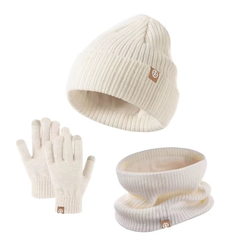 New Kids Hats Set Winter Warmth Children Knitted Gloves Hat Scarf Three-piece Set Outdoor Windproof Baby Caps Gloves Scarf Set