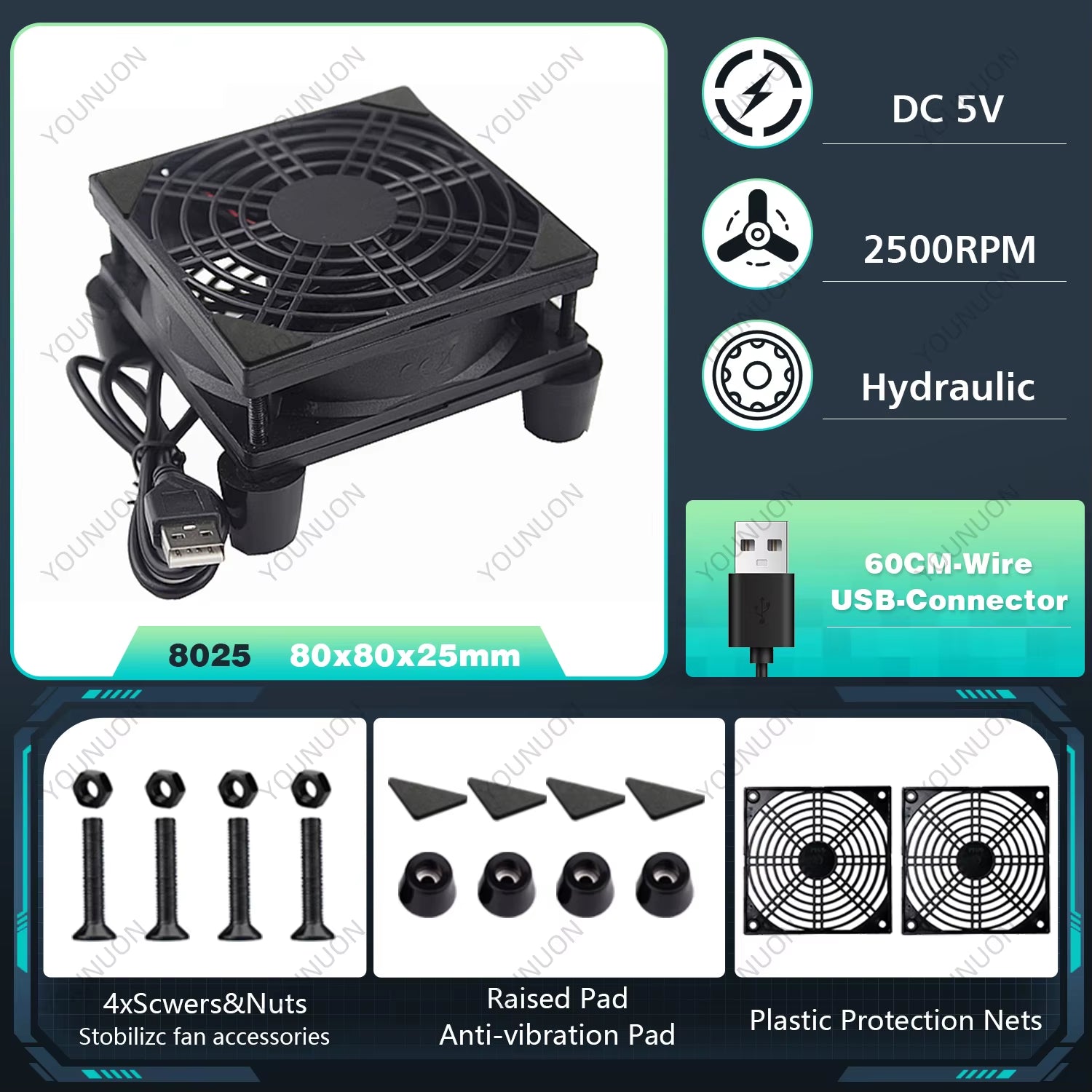 5V USB Router Fan 80mm 92mm 120mm 140mm DIY TV Box Ball/Sleeve Cooler & Protective Net Desktop Cooling Fan