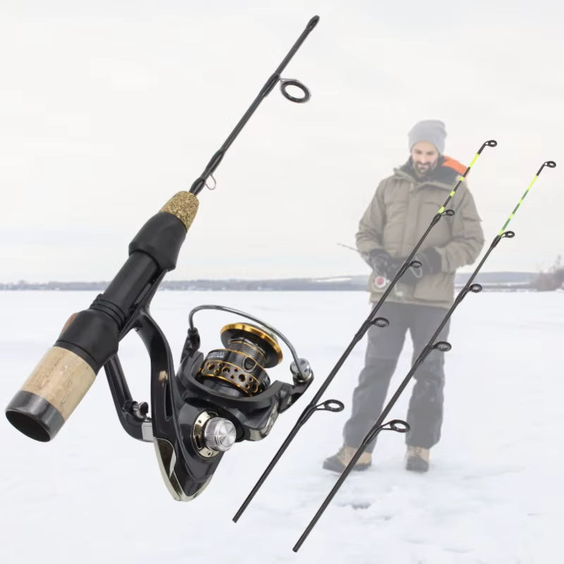 60cm 2 Tips Rod Reel Combos Winter Ice Fishing Rod Fishing Reel Set Pole Tackle Carbon Pole Ice Fishing Rod New