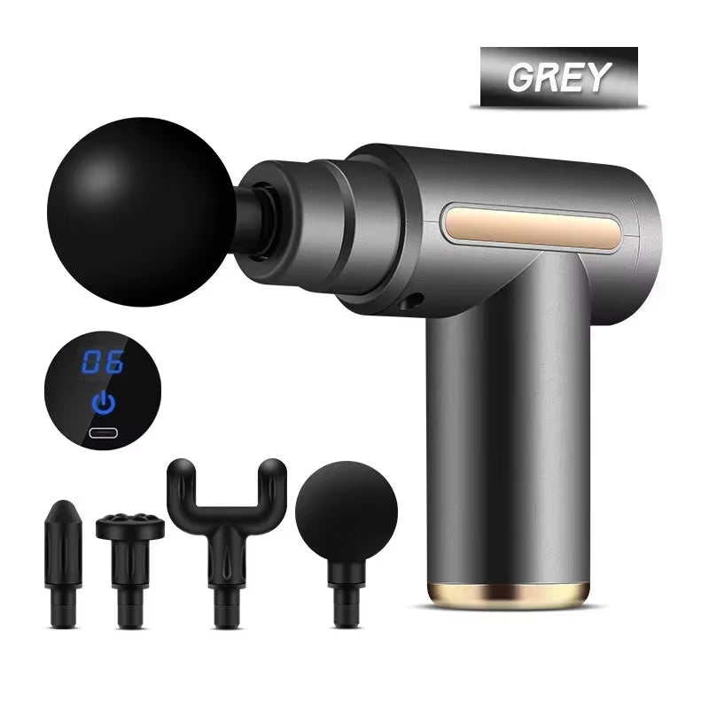 Mini Portable Fascia Massage Gun Electric Percussion Pistol Massager Body Relaxation LED Touch Screen 4Massage Head Holiday Gift