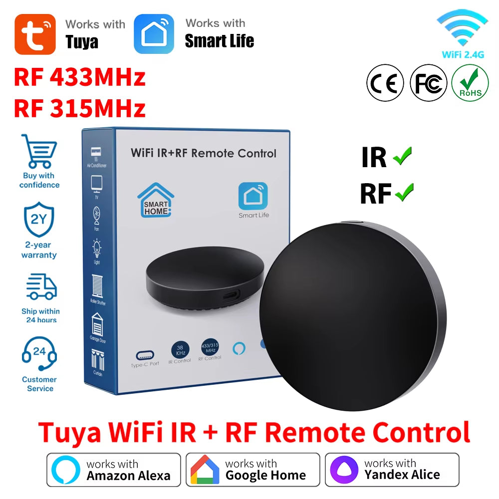 Tuya WiFi IR RF Remote Control Smart Home Automation Repeat Air Conditioner TV for Smart Life  APP Works with Google Home Alexa