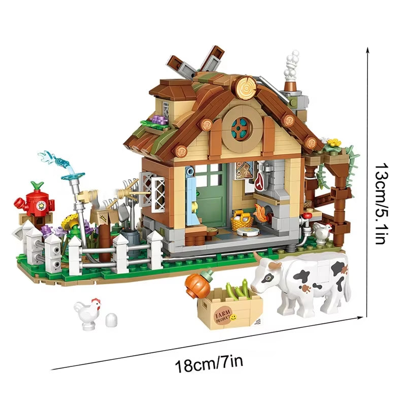 Farm Building Block Set DIY Country Windmill Cabin Model Small Particle Assembled Ornaments Adult and Children's Toys Gifts