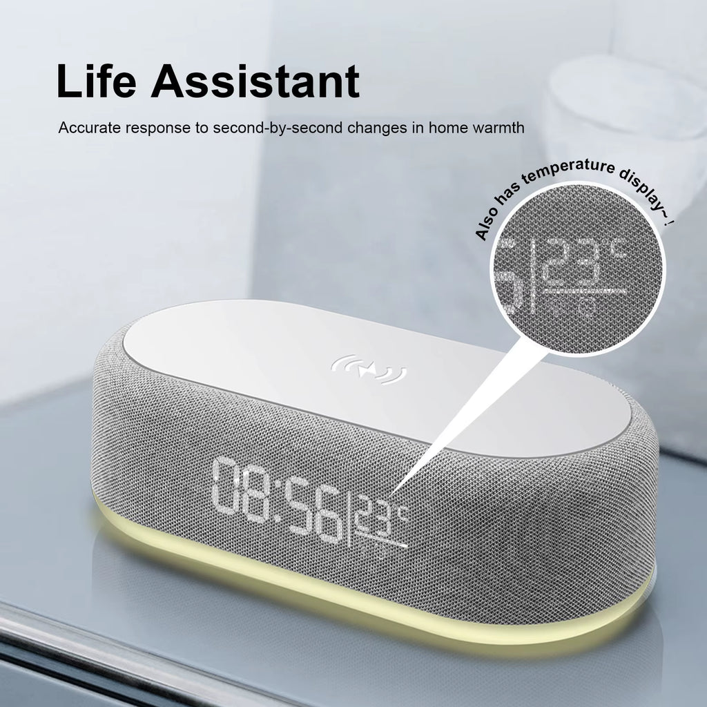 Fast Wireless Charger Alarm Clock Time LED Light Thermometer for iPhone 16 15 14 13 12 Charging Dock Station for Samsung S24 S23