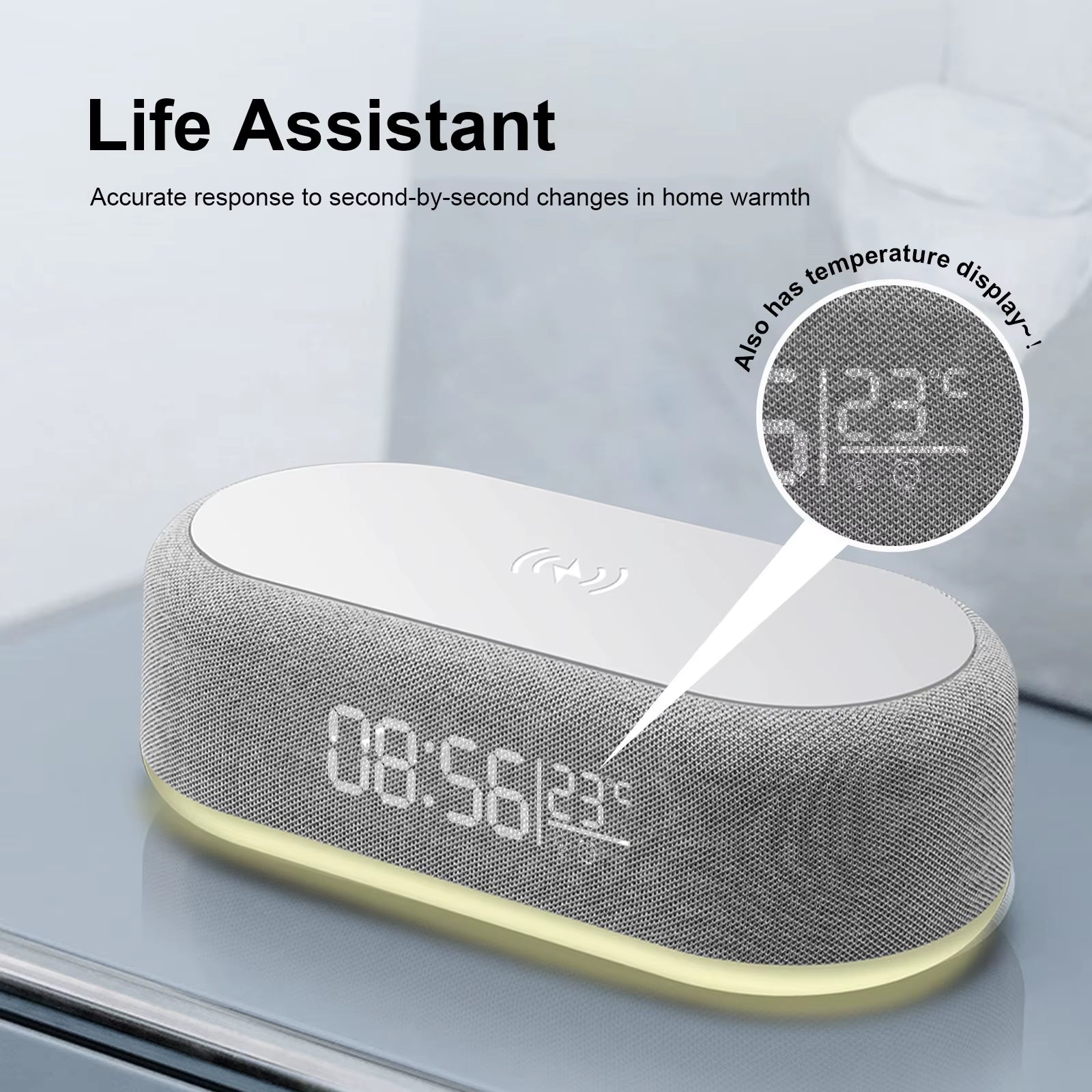 Fast Wireless Charger Alarm Clock Time LED Light Thermometer for iPhone 16 15 14 13 12 Charging Dock Station for Samsung S24 S23