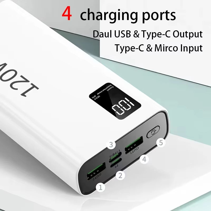 120W Super Fast Power Bank 20000mAh Charging Large Capacity Battery Charging Portable Powerbank For Samsung Huawei