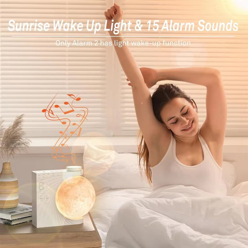G6-Sunrise Alarm Clock For Bedrooms, Moon Night Light Clock Wake Up Light For Kids Teens,White Noise Sound Machine