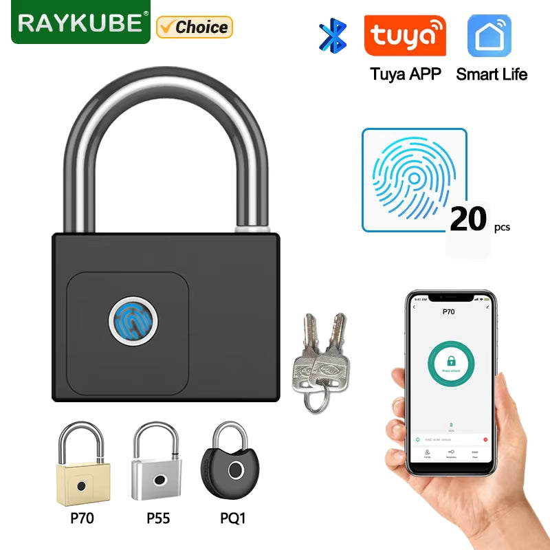 Tuya Smart Padlock Fingerprint Waterproof USB Charging Quick Identification Unlock Sensor High Quality P70/P55/PQ1