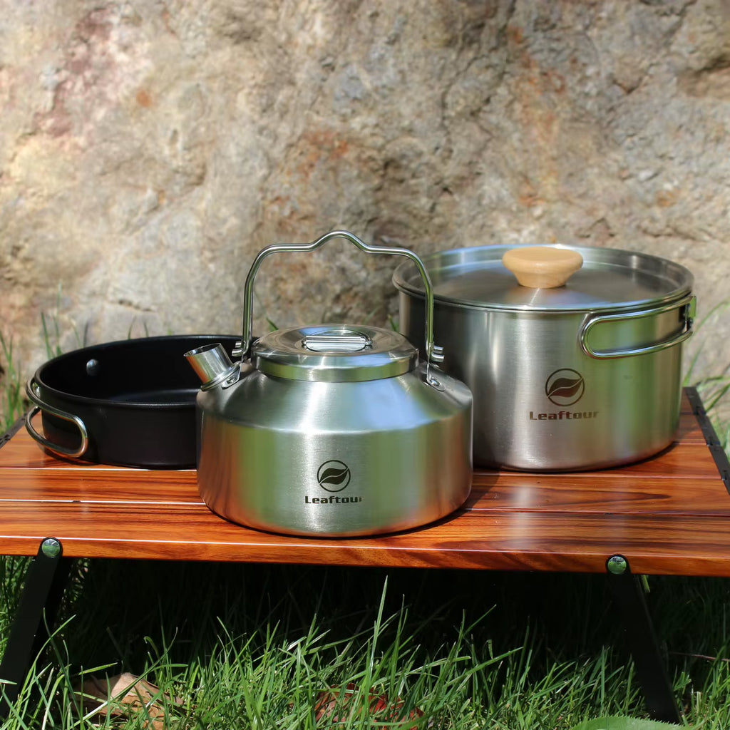 Stainless Steel Camping Cookware Set Kettle Pot Pan - Outdoor Cooking Essentials for 2-3 Person