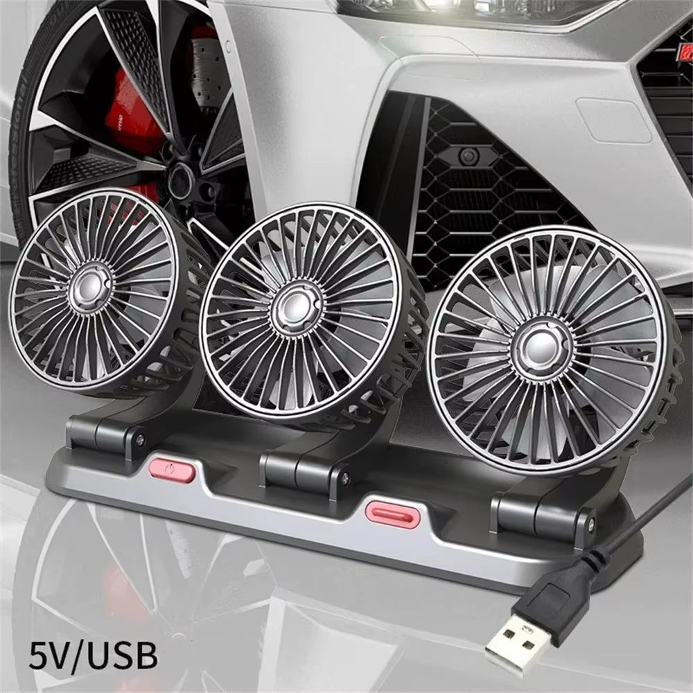 Car Fan 360° Adjustable 3 Head Air Fan Automotive Electric Fan USB/12V/24V  2 Speeds Car Silent  For Home Desk Office&Car