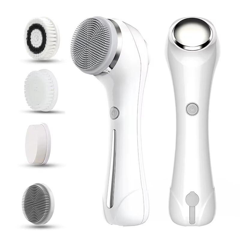 Face Scrubber Sonic Facial Cleansing Brush with 5 Interchangeable Brush Head IPX7 Waterproof Wireless Rechargeable for Massaging