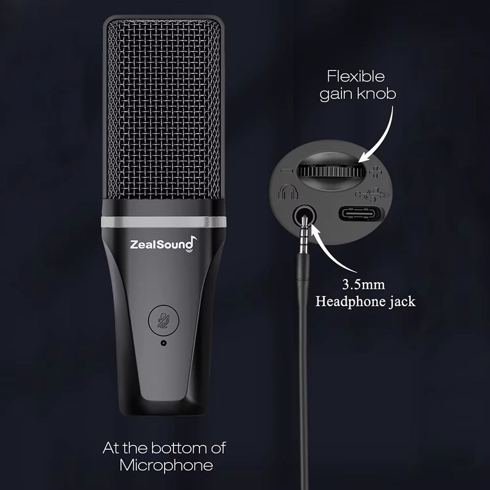 Zealsound RGB Recording Microphone With Articulated Arm/USB Condenser Mic with Tripod For Gaming Podcasting Streaming Youtube
