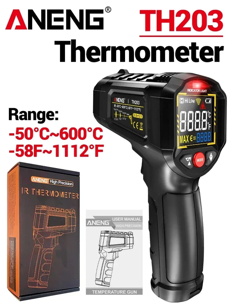 TH203 Digital Infrared Thermometer -50~600℃ Temperature Meter Non-contact Pyrometer Tester IR Hygrometer Industrial Tool