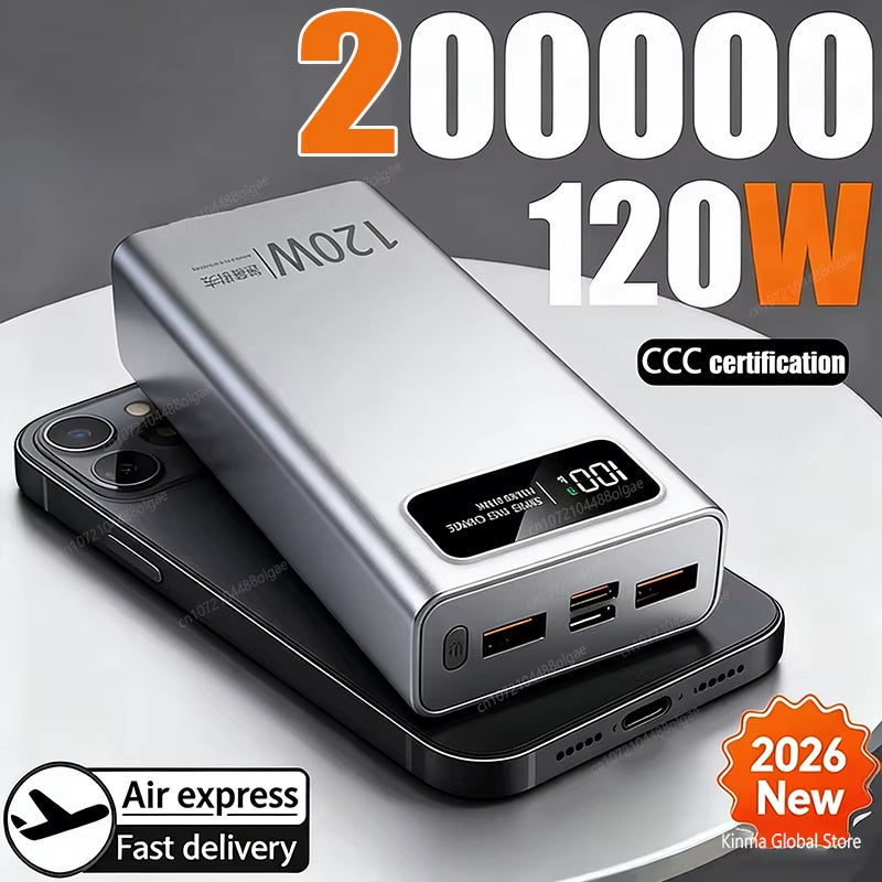 For Xiaomi120W 200000mAh Power Bank Super Fast Charging Battery High Capacity Digital Display PowerBank For iPhone Samsung New