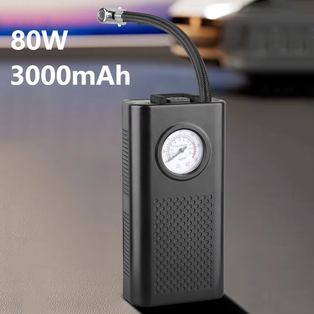 Car Tyre Inflator Rechargeable Quick Inflating Electric Tire Pump with Digital Pressure Gauge 1500mAh for Motorbike Auto Bicycle