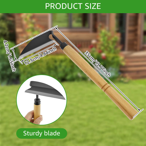 2/1Pcs Hand Weeding Hoe Japanese Style Weed Removal Tool Carbon Steel One-Piece Molding with Hard Solid Wood Handle for Yard