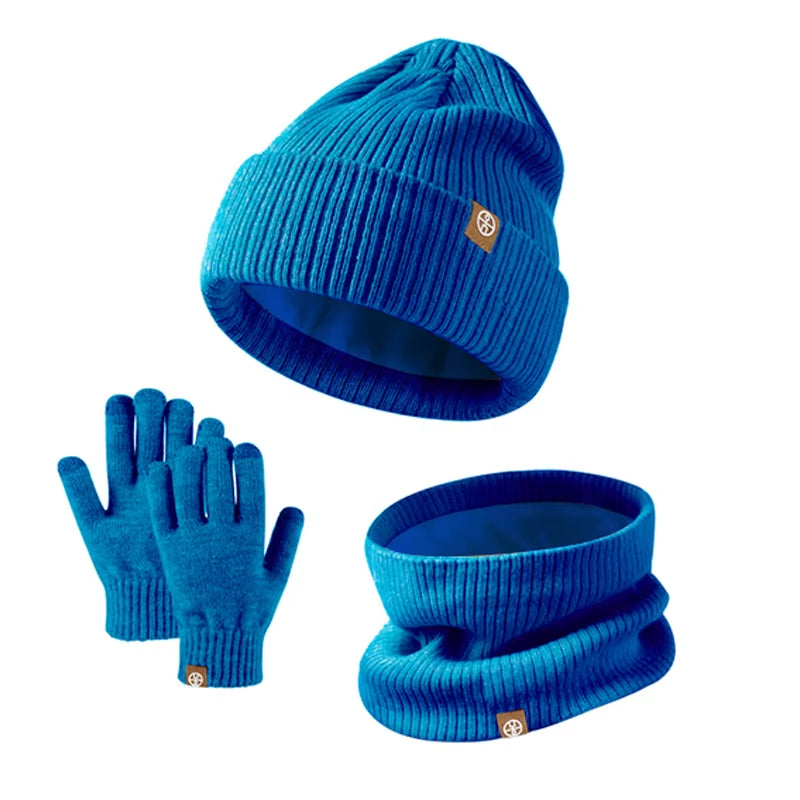 New Kids Hats Set Winter Warmth Children Knitted Gloves Hat Scarf Three-piece Set Outdoor Windproof Baby Caps Gloves Scarf Set