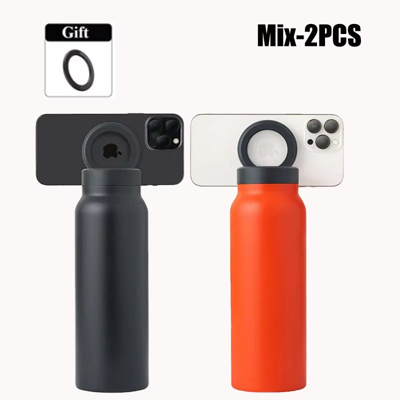 24oz Insulated Stainless Steel Sports Water Bottle with Magnetic Lid & Phone Holder - BPA-Free Perfect for Outdoor Activities