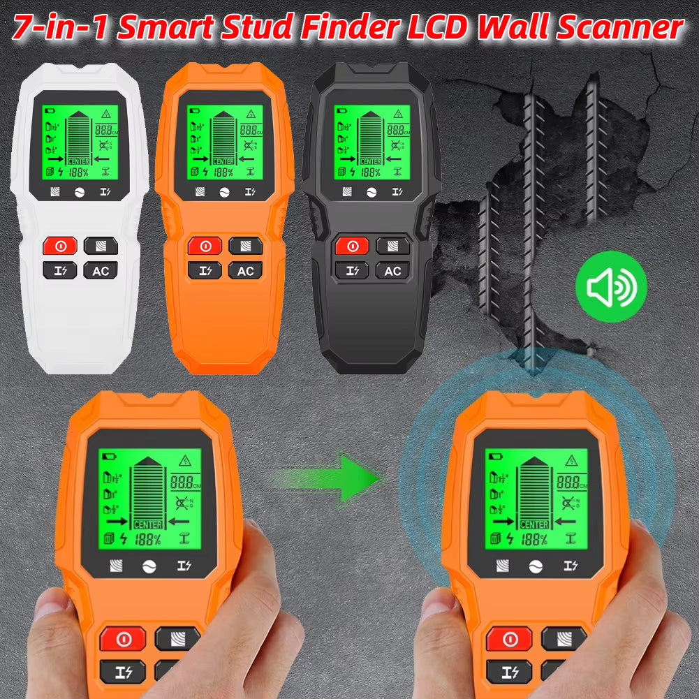 7 in 1 Electric Wall Scanner Sensor with LCD Display Studs Detector High Accuracy for AC Wire Metal Studs Wood Joist Pipe