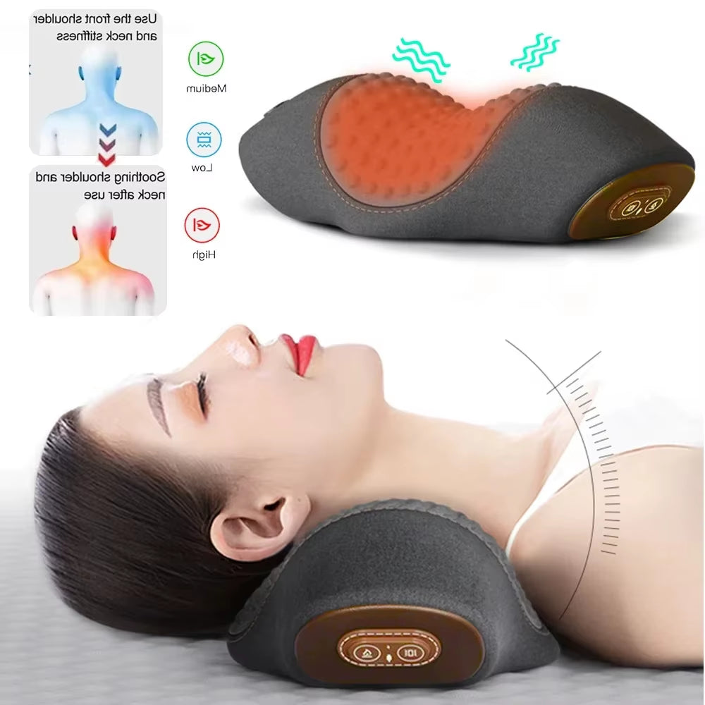 Electric Neck Massager Pillow Cervical Stretcher Heating Vibration Massage Back Traction Orthopedic Sleeping Pillows Support