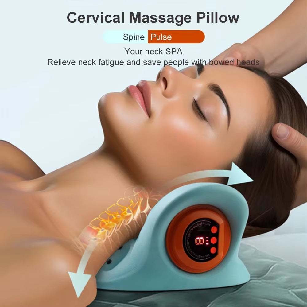 Electric Neck Stretcher EMS Pulse Cervical Traction Relax Smart Cervical Chiropractic Traction Pillow Vibration Massage Machine