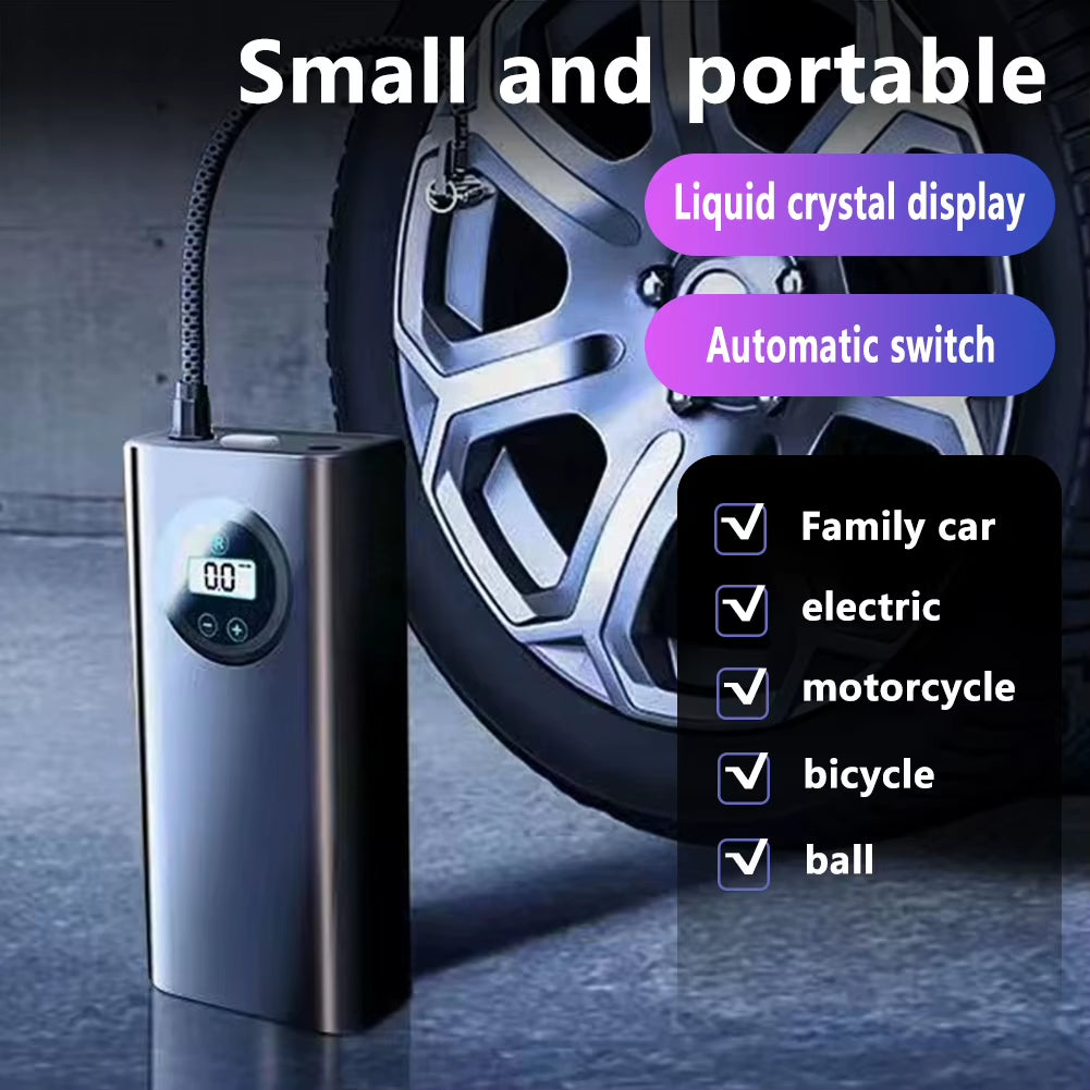 Car Tyre Inflator Rechargeable Quick Inflating Electric Tire Pump with Digital Pressure Gauge 1500mAh for Motorbike Auto Bicycle