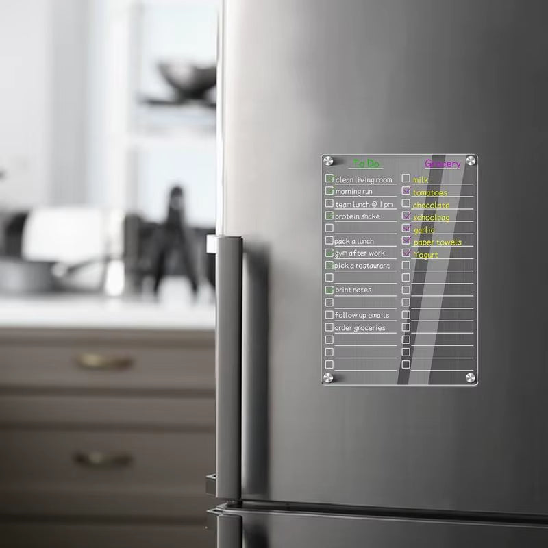 Acrylic Magnetic Dry Erase Board Fridge Clear Planner Board for Refrigerator Marker Board with Marker for Grocery Shopping List