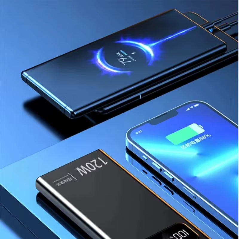 120W 200000mAh Power Bank Super Fast Charging Battery High Capacity Digital Display Power Bank For iPhone Samsung Huawei