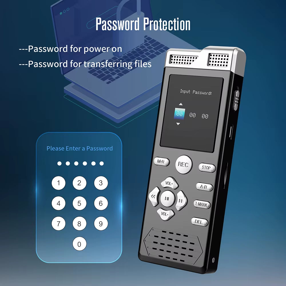 Voice Activated Dual Microphone Recording Password Protection Line-in T-MARK Digital Voice Recorder MP3 Music Player Dictaphone