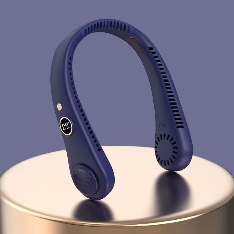 5-Speed Digital Display Neck Fan Portable Air Cooler USB Rechargeable Silent Outdoor Fan With LED Screen For Gym Office Travel