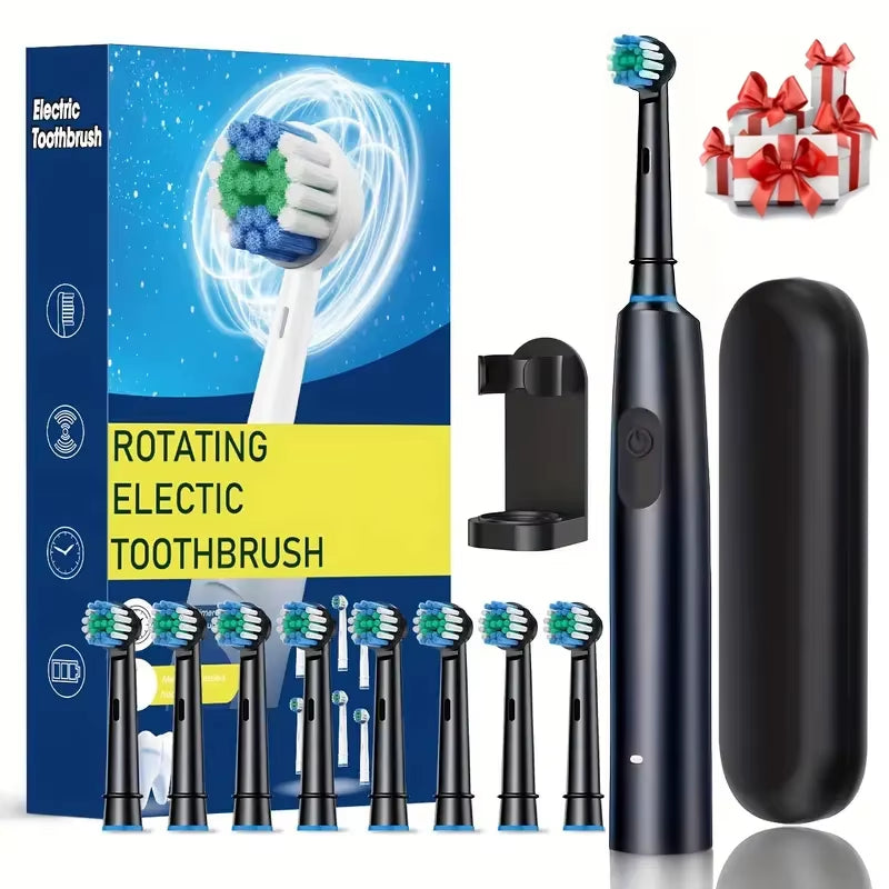 Electric Toothbrush Rotary Rechargeable Electric Toothbrush for Adults Rotating Electric Toothbrushes with 8 Soft Brush Heads