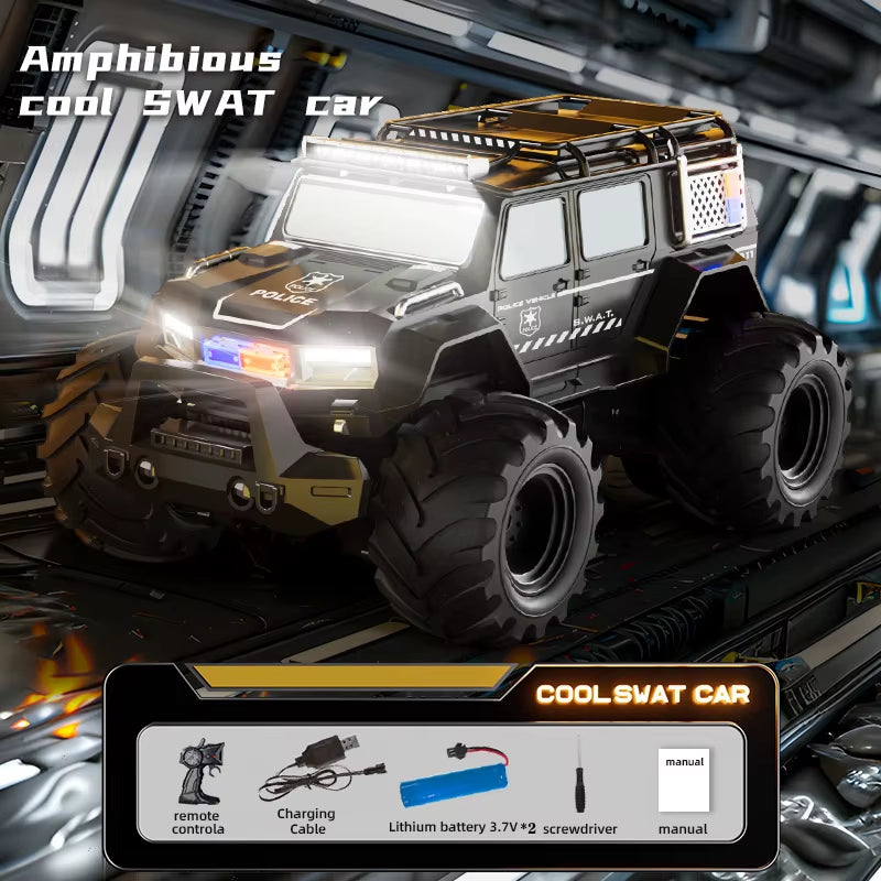Remote Controlled Car Amphibious Stunt Vehicle Police Car Climbing Vehicle Four-wheel Drive Off-road Vehicle Beach Toy
