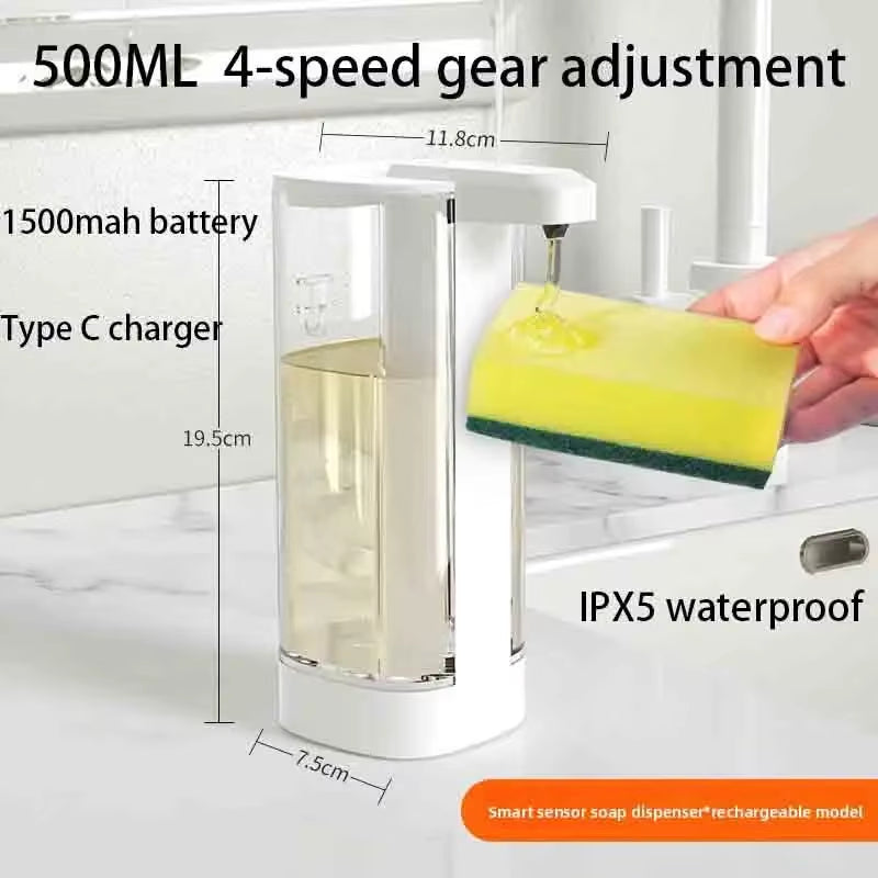 550ml Kitchen Automatic Liquid Soap Dispenser USB Rechargeable AutoSensing Touchless Hand Sanitizer Dispenser Bathroom Dispenser