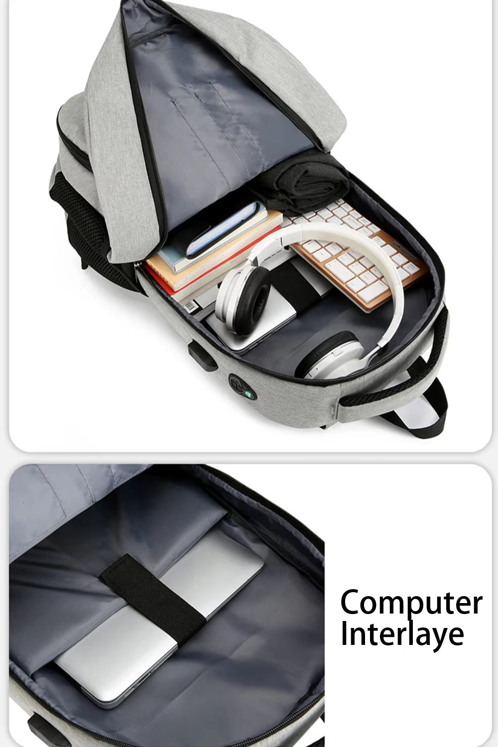 Men Business Backpack with USB Port Laptop Bag Aluminum Foil Thermal Insulation Bag Camping Picnic Backpack Lunch Bag