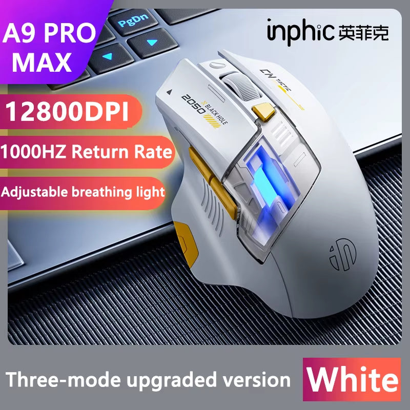 A9 PRO MAX New Three-Mode Wired/Wireless/Bluetooth Gaming Mouse 1000HZ Return Rate 12800DPI Wireless Mouse