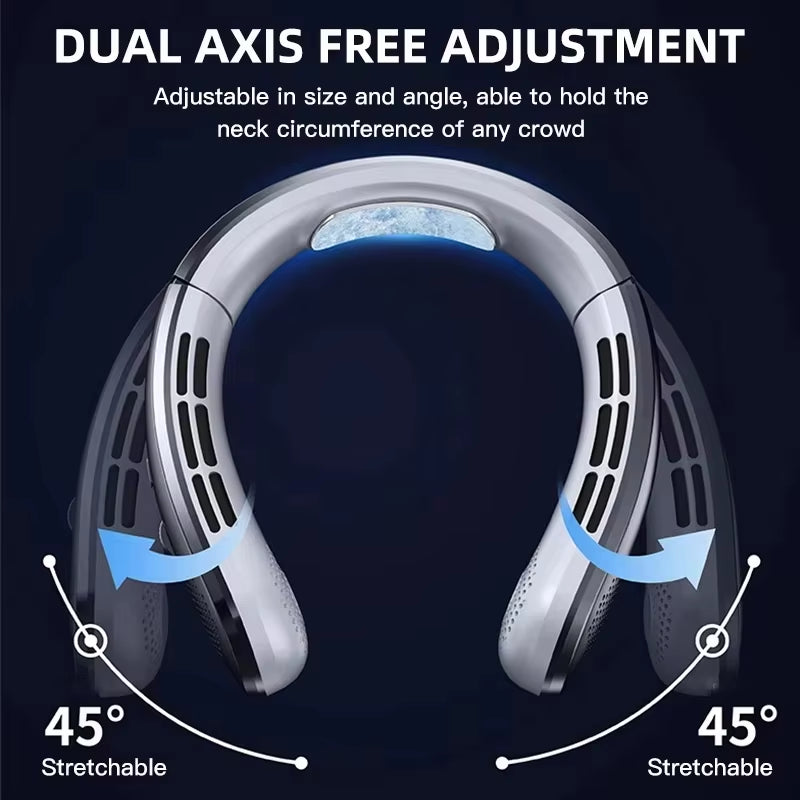 8000mAh Portable Hanging Neck Fan Bladeless Neckband Fan Digital Display Power Air Cooler USB Rechargeable Electric Fan