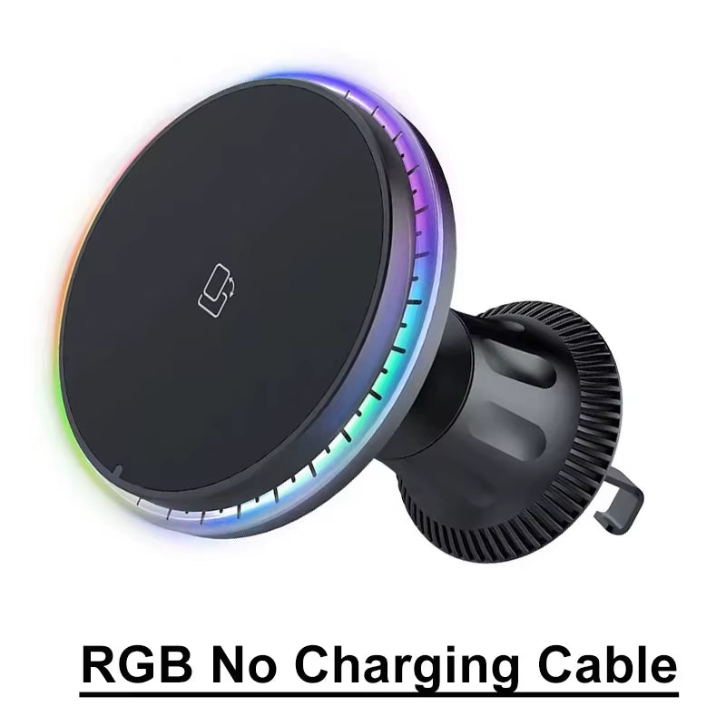 30W Magnetic Car Wireless Chargers RGB LED Light For iPhone 12 13 14 15 Pro Max Phone Holder Stand Mount Fast Charging Station