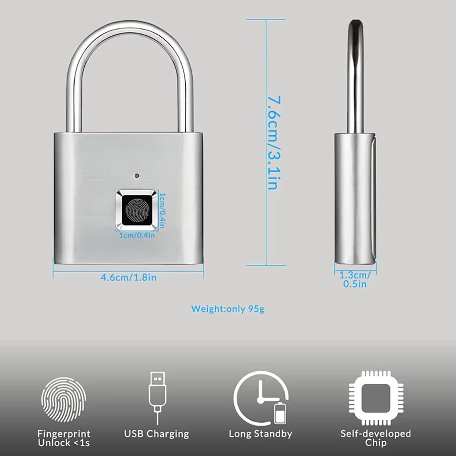 Box Padlock Fingerprint Padlock Anti-theft Waterproof USB Portable Smart Portable Digit D3C9 Keyless Security Lock Charging