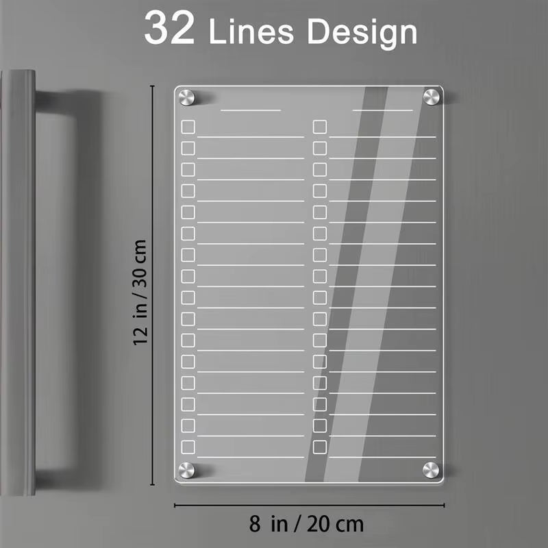 Acrylic Magnetic Dry Erase Board Fridge Clear Planner Board for Refrigerator Marker Board with Marker for Grocery Shopping List