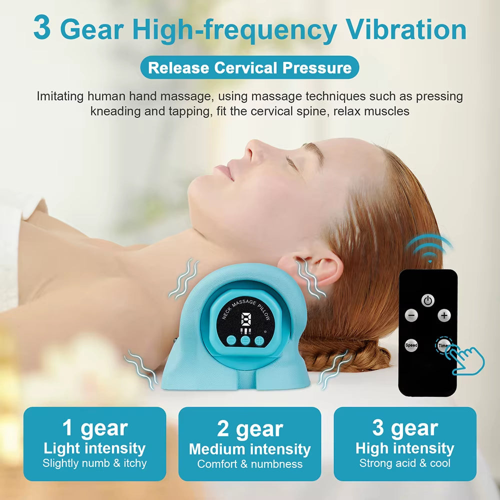 Electric Neck Stretcher Pulse Cervical Traction Massage Pillow Heating Cervical Chiropractic Neck Curvature Straightening Pillow