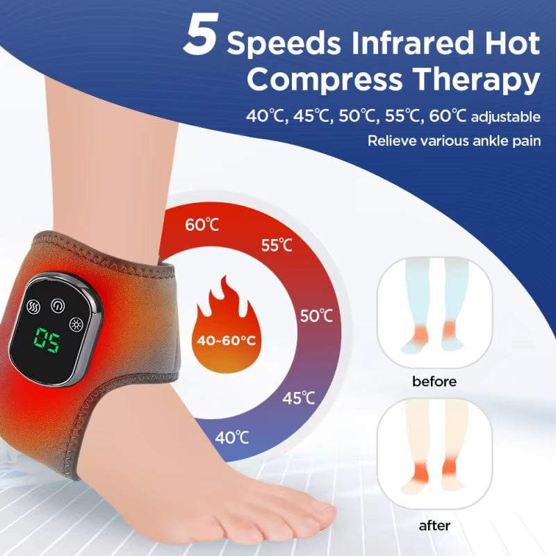 Electric Foot Ankle Massager 3 Mode Vibration 5 Level Hot Compress Massage Ankle Brace Protector Plantar Fascia Leg Muscle Relax