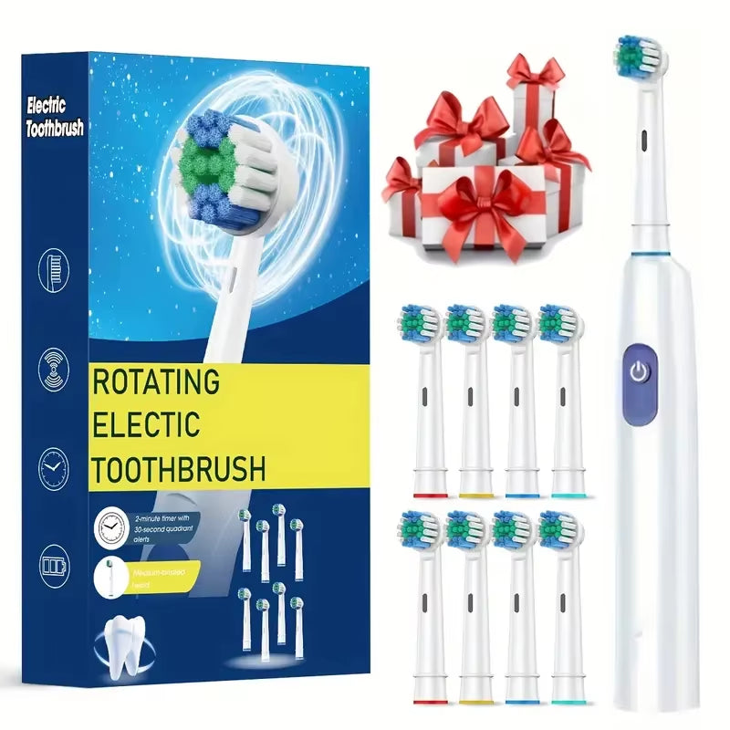 Electric Toothbrush Rotary Rechargeable Electric Toothbrush for Adults Rotating Electric Toothbrushes with 8 Soft Brush Heads