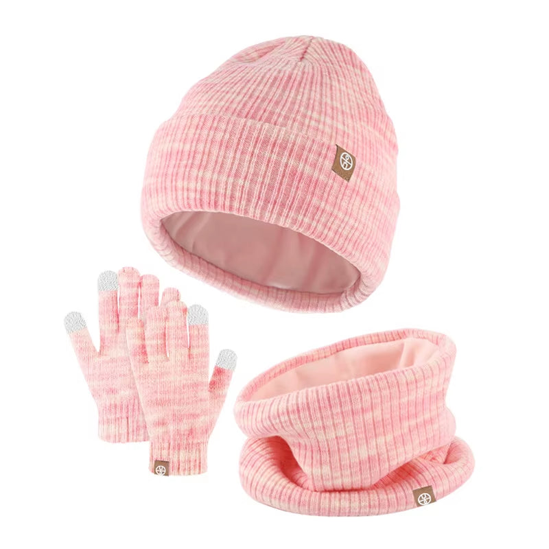 New Kids Hats Set Winter Warmth Children Knitted Gloves Hat Scarf Three-piece Set Outdoor Windproof Baby Caps Gloves Scarf Set
