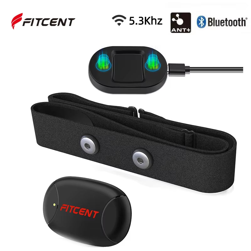 Rechargeable Heart Rate Monitor with Bluetooth ANT+ 5.3Khz Chest Strap Sensor for Peloton Zwift Polar Rowing Machine