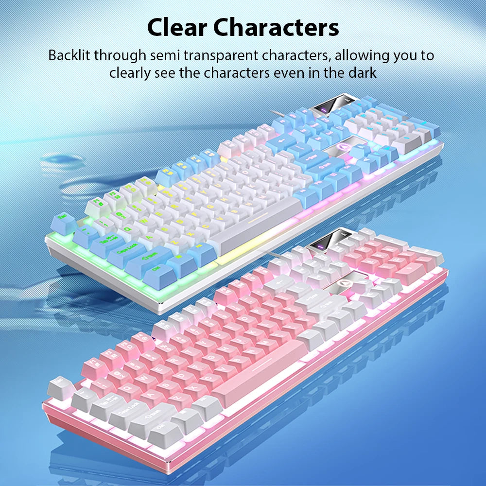 K500 Mechanical Feel Keyboard Gaming Office Keyboard For Windows And IOS Computer Laptop PC 104 Keys Wired Membrane Keyboards