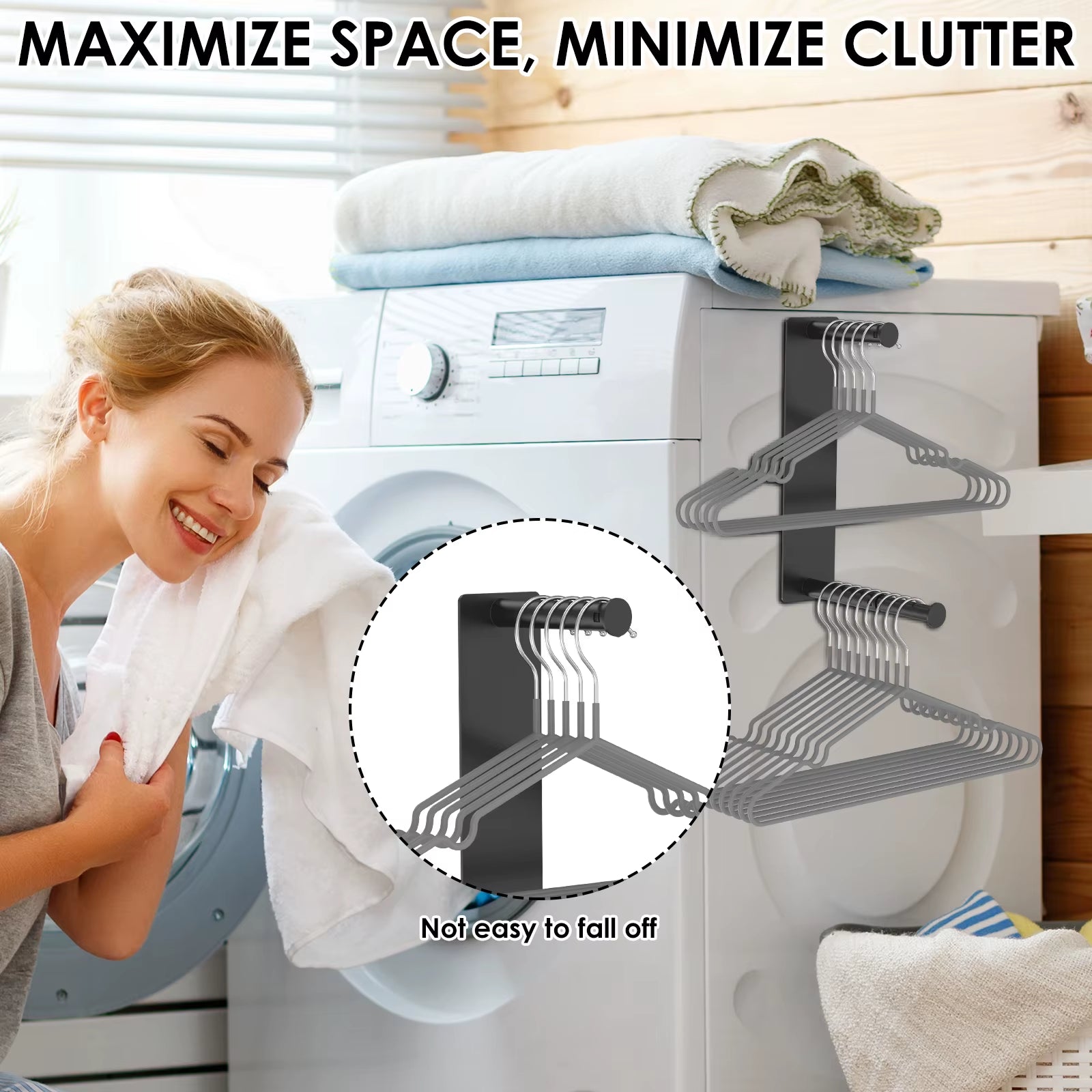 Magnetic Clothes Rack Punch-Free Wall-Mounted Hanger Organizers Multi-functional Storage Rack for Washing Machine Closet